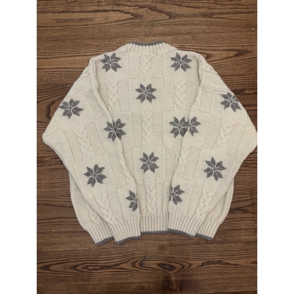 Vintage Lands End Men's Large 100% Wool Cable Knit Fisherman Nordic Sweater - Picture 2 of 5